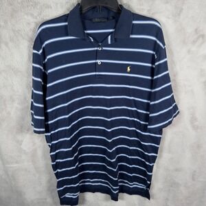 Polo Ralph Lauren Mens Golf Fit Navy Blue White Stripe Short Sleeve Polo Shirt L
